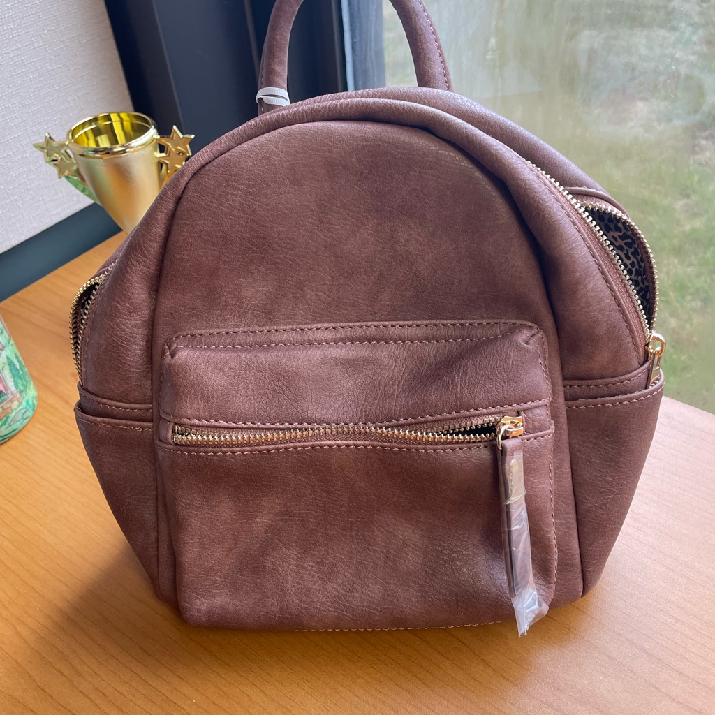 Everyday Brown Faux-Leather Women’s Backpack With Front Zip Pocket
